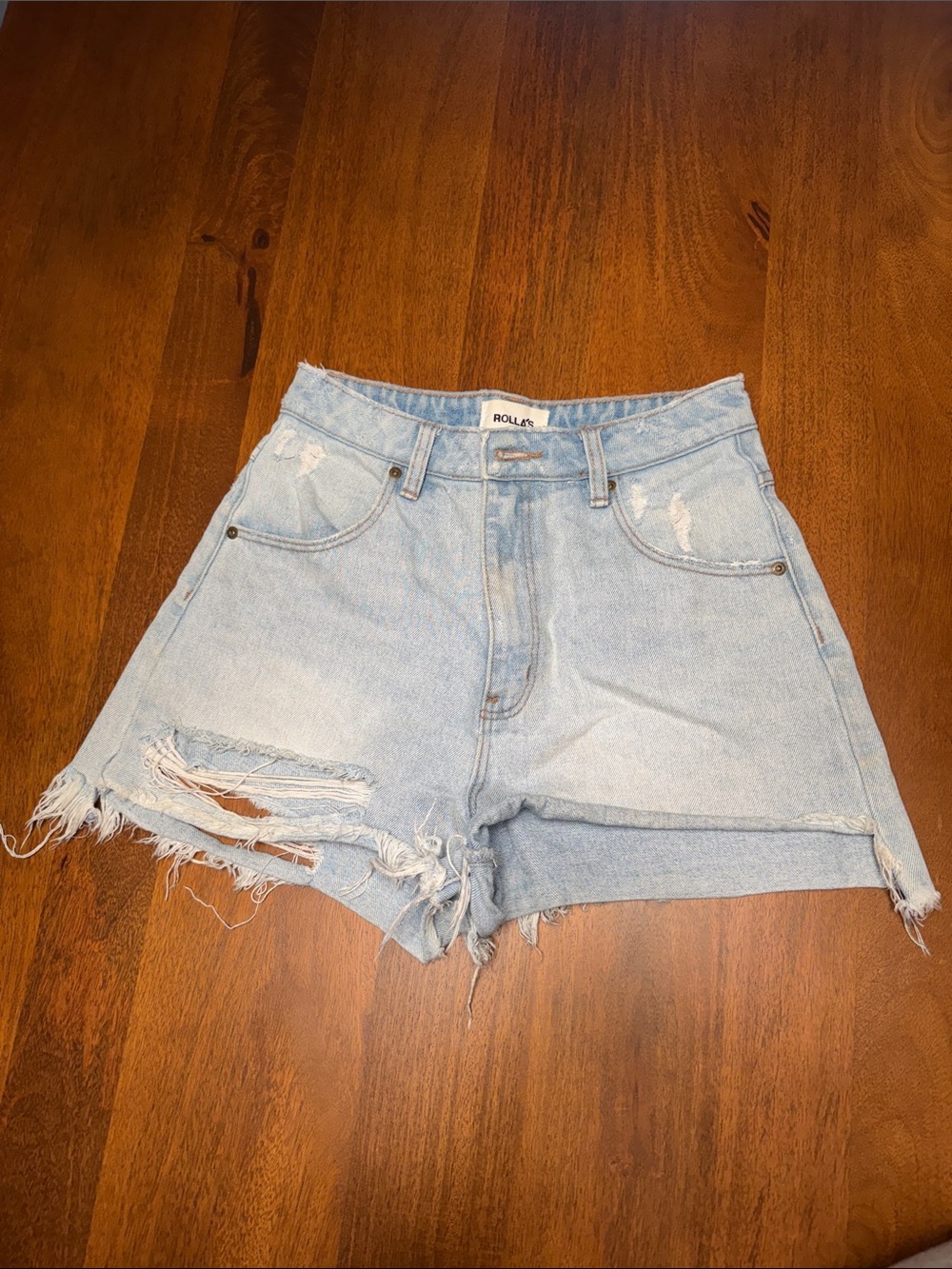 ROLLA'S Dusters - Light Denim Ripped High-Rise Jean Shorts